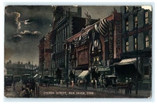 1911 Church Street Night Moon Scene New Haven CT - Posted View