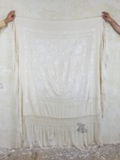 Antique Chinese Hand Embroidered Floral Piano Shawl 133x121cm