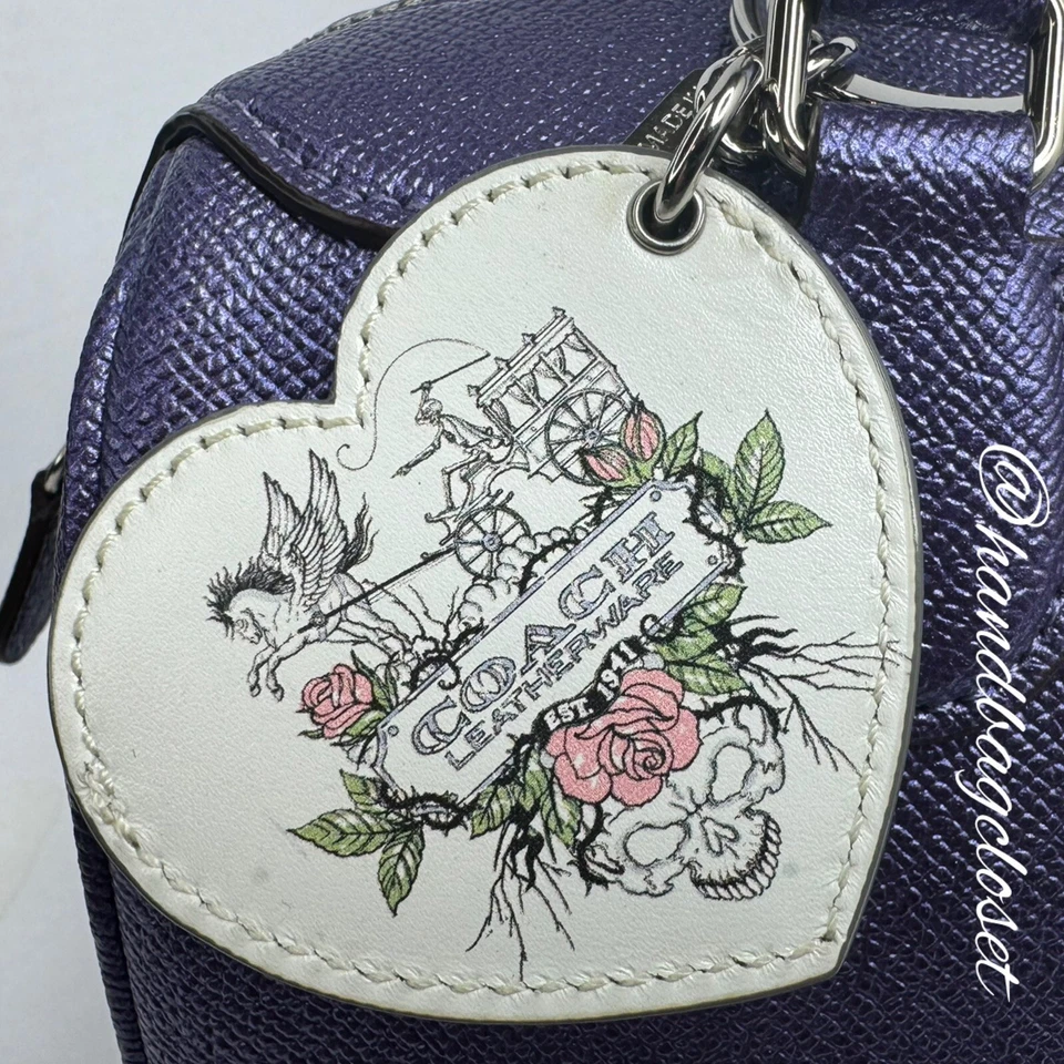 Porta-chaves Coach couro branco tatuagem caveira cavalo pegaso carruagem - Imagem 3 de 4