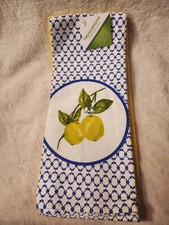 Kitchen Towels 2-Piece Set Lemon Print Pattern Solid Yellow Cotton Dishtowels