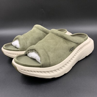 MENS US 9 UGG CA805 V2 SLIDE SANDALS OLIVE GREEN SUEDE SHEEPSKIN WOOL LINED