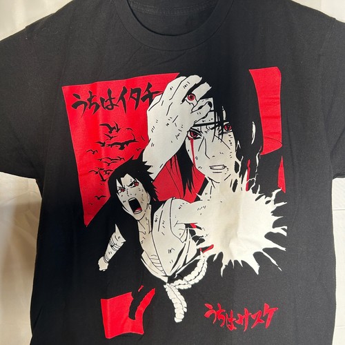 Naruto Shippuden-Itachi & Sasuke Kanji Box Image Anime Manga T-Shirt Size Large
