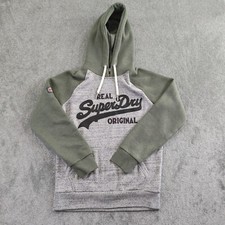 SuperDry Hoodie Womens Small Grey Green Spell Out Comfy Cozy