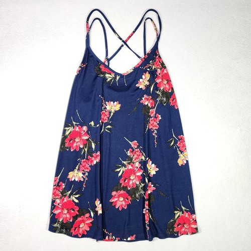 PAPERMOON Träger Tank Top 2XL dunkelblau mit rot gelb weiß Blumen fließend weich