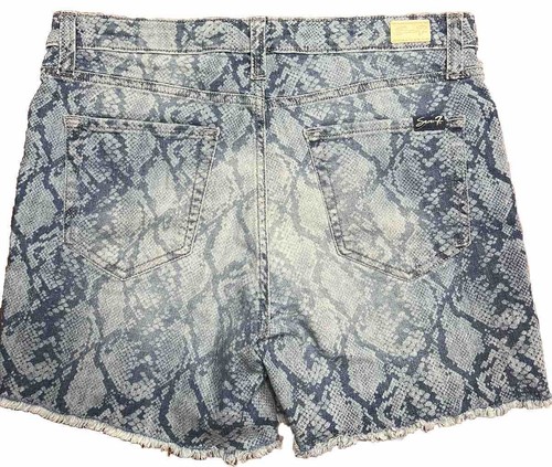Seven Shorts Women’s Size 8 Weekend Mid Rise Snake Print Blue Denim Fray Hem - 第 2/6 張圖片