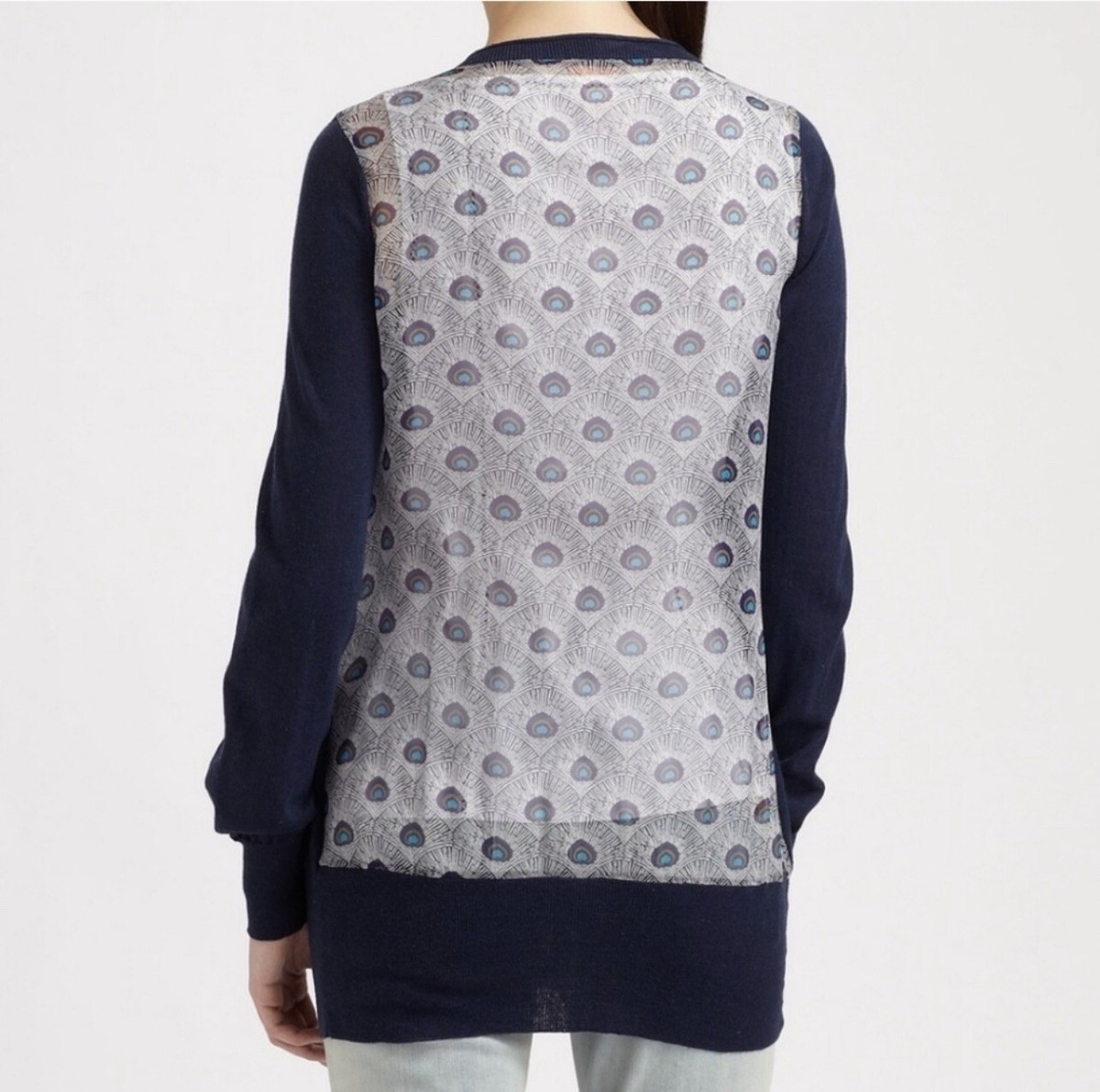 Tory Burch Peacock Silk Back Jacey Cardigan Size S | eBay