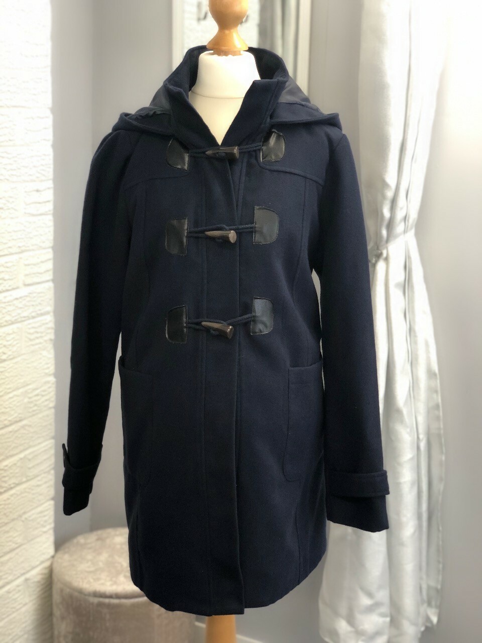 ALTRA Nuovo cappotto borsone maternità incinta blu navy cappuccio invernale taglia 8 10