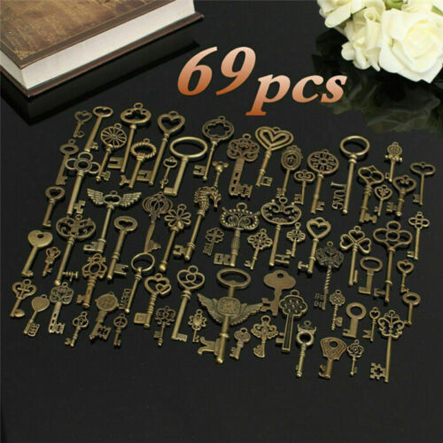 Set of 69 Antique Old Look Ornate Skeleton Keys Lot Pendant Fancy Heart Wing NEW - Picture 1 of 10