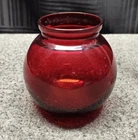 Vintage Anchor Hocking Anchorglass ROYAL RUBY RED 4" Round Ivy Ball Vase