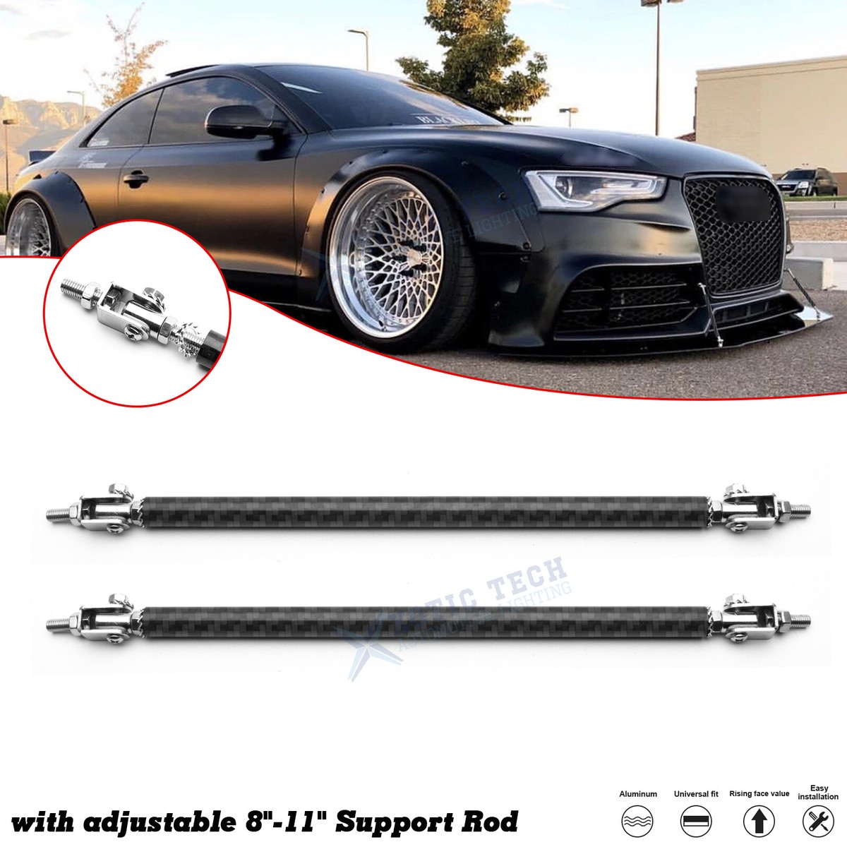 Sport Bumper Lip Universal Front Bumper Lip & Splitter Rods - ABS Body ...