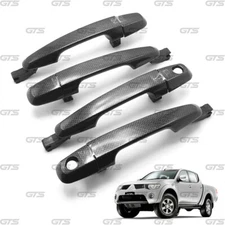 Set Carbon Black Outer Handle Hand For Mitsubishi Triton L200 4Dr 2006 - 2014