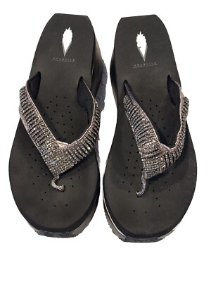 Volatile SWAMPY Wedge Thong Sandals Women's Shoes Black Rhinestones Size 10 NIB