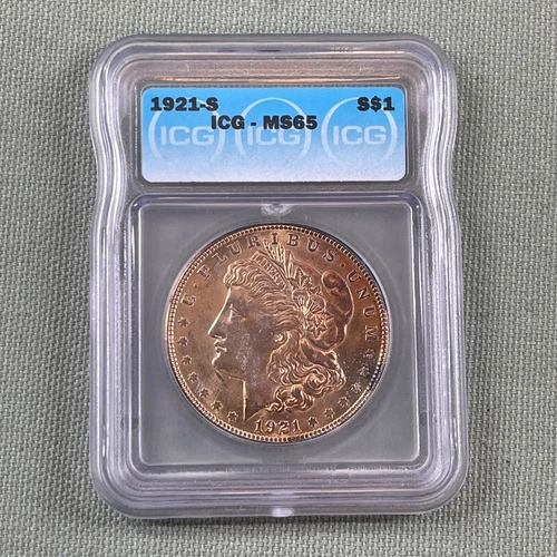 1921 S S$1 Morgan Silver Dollar ICG MS65 Purple Red Toned Slabbed Watch Video