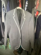 lanvin mens medium light blue mens blazer w some pitting & stains shoulder pads