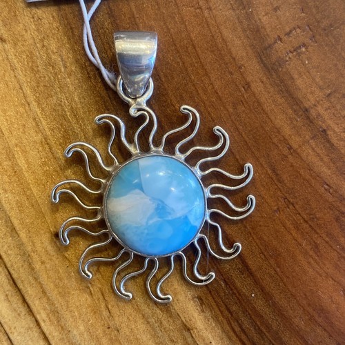 NWT Charles Albert Fine Sterling Silver Larimar Sun Pendant - Picture 2 of 4