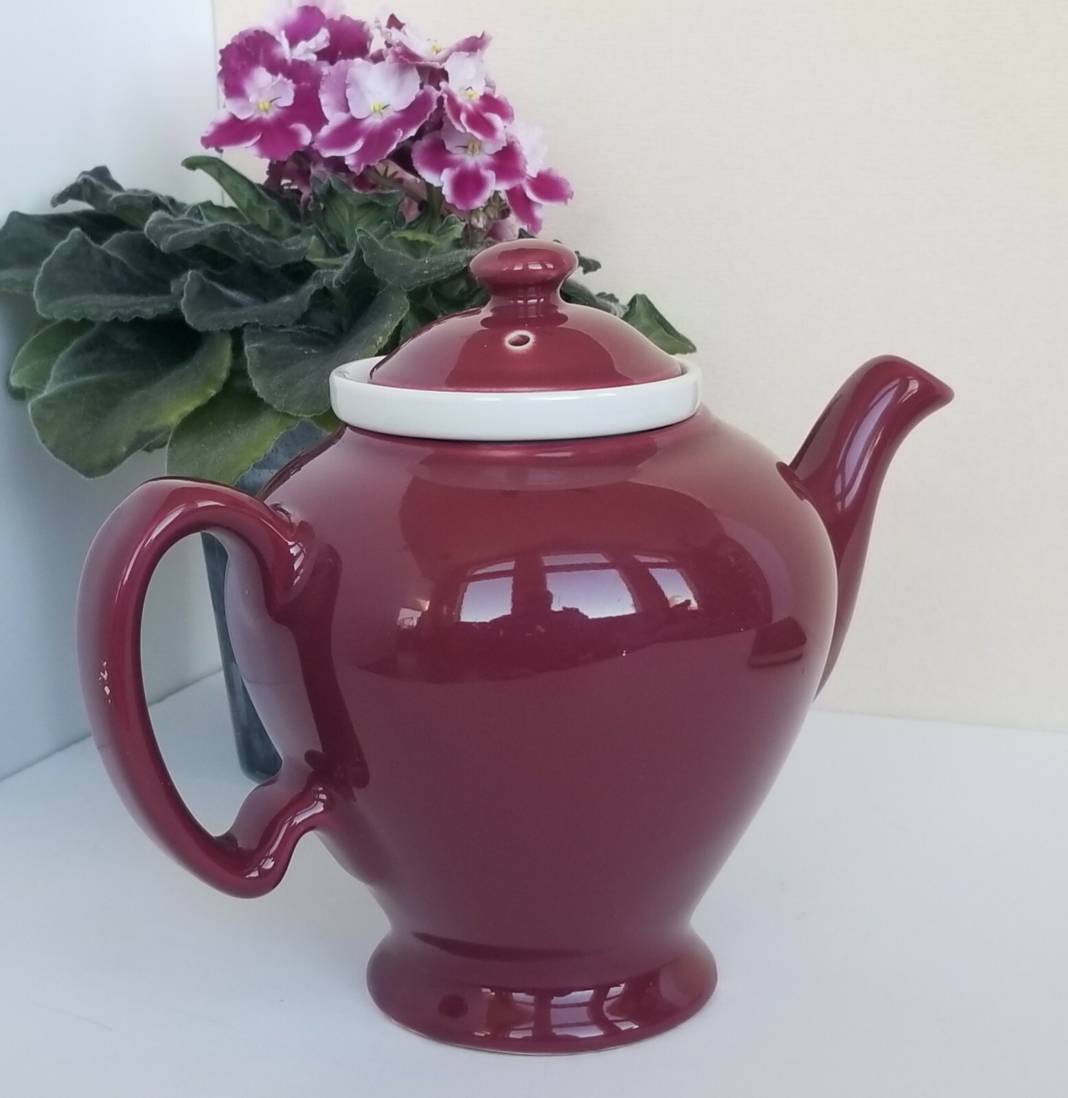 Vintage McCormick Teapot Hall Pottery Burgundy w/ Infuser Made in