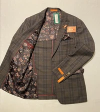 NWT Tallia Vocca Slim Halflined Plaid Men's Sportcoat Jacket 100% Wool Size 38R