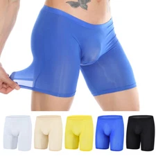 Men Trunks Underwear Boxer Briefs Ice Silk Seamless Sexy Shorts Long Underpants