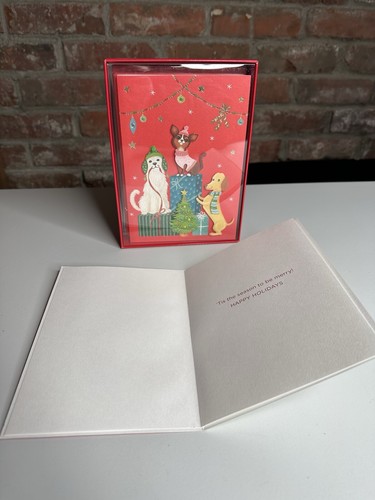 Papyrus Christmas Dogs Boxed Cards Holiday Layered Tree Handmade 8 Count Red New