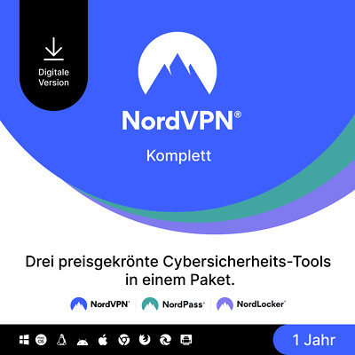 NordVPN Komplett, 1 Jahr, VPN- und Cybersicherheitssoftware, digitaler Code