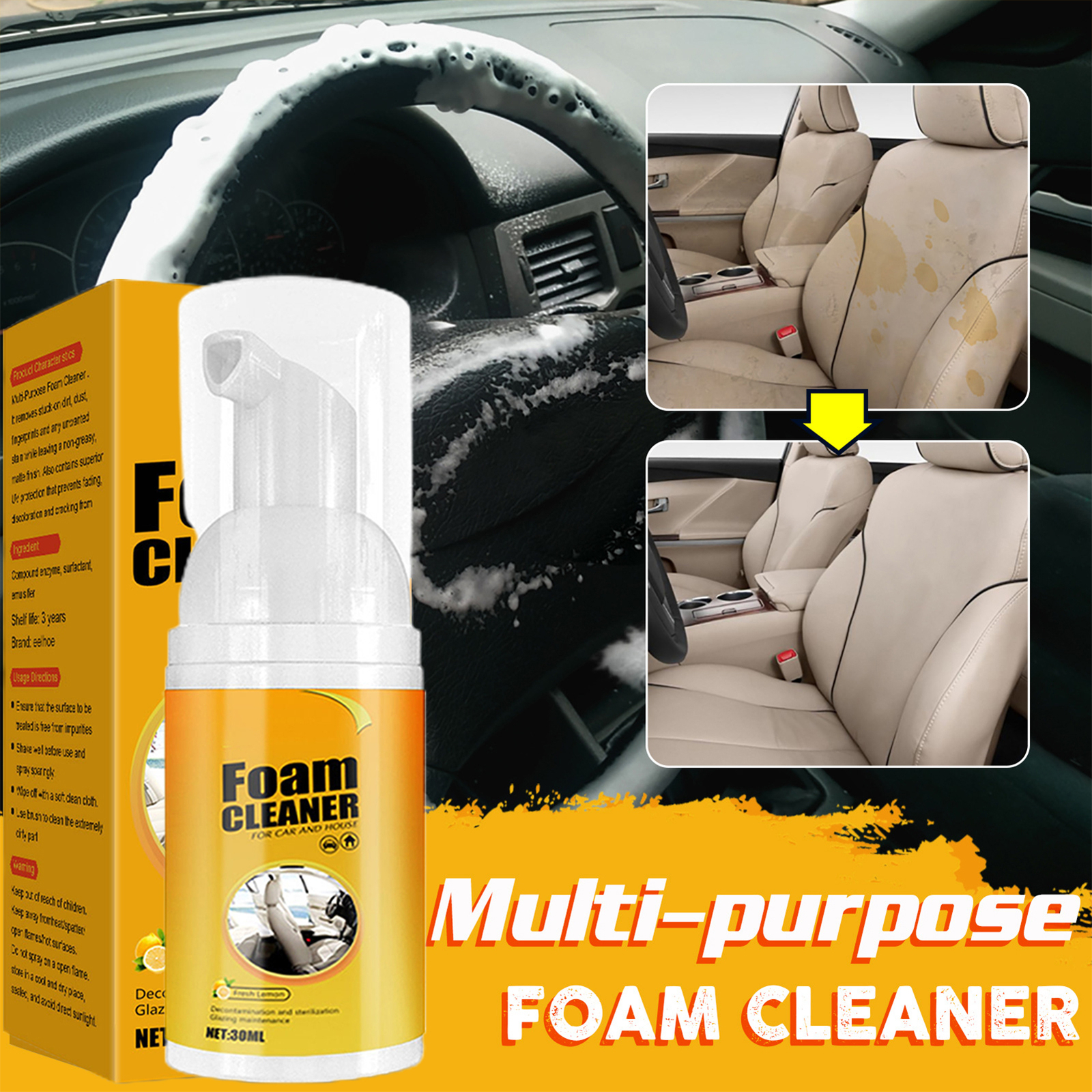 Multi Purpose Foam Cleaner for Home / Car Interior Deep Cleaning Stain