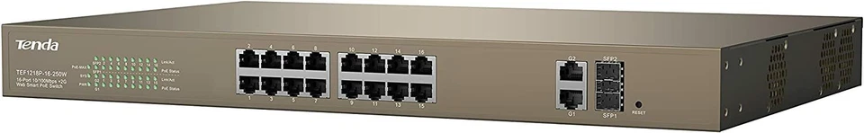 Tenda TEF1218P-16-250W 16-Port 10/100 PoE/2-Port Gigabit/2-Port SFP Web Smart Sw - Image 2 of 3