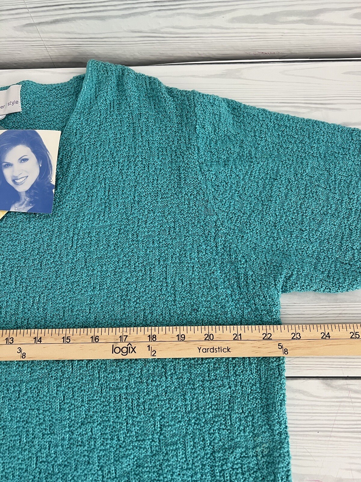 Susan Graver Sweater Womens XL Green Blue Short Sleeve Scramble Knit