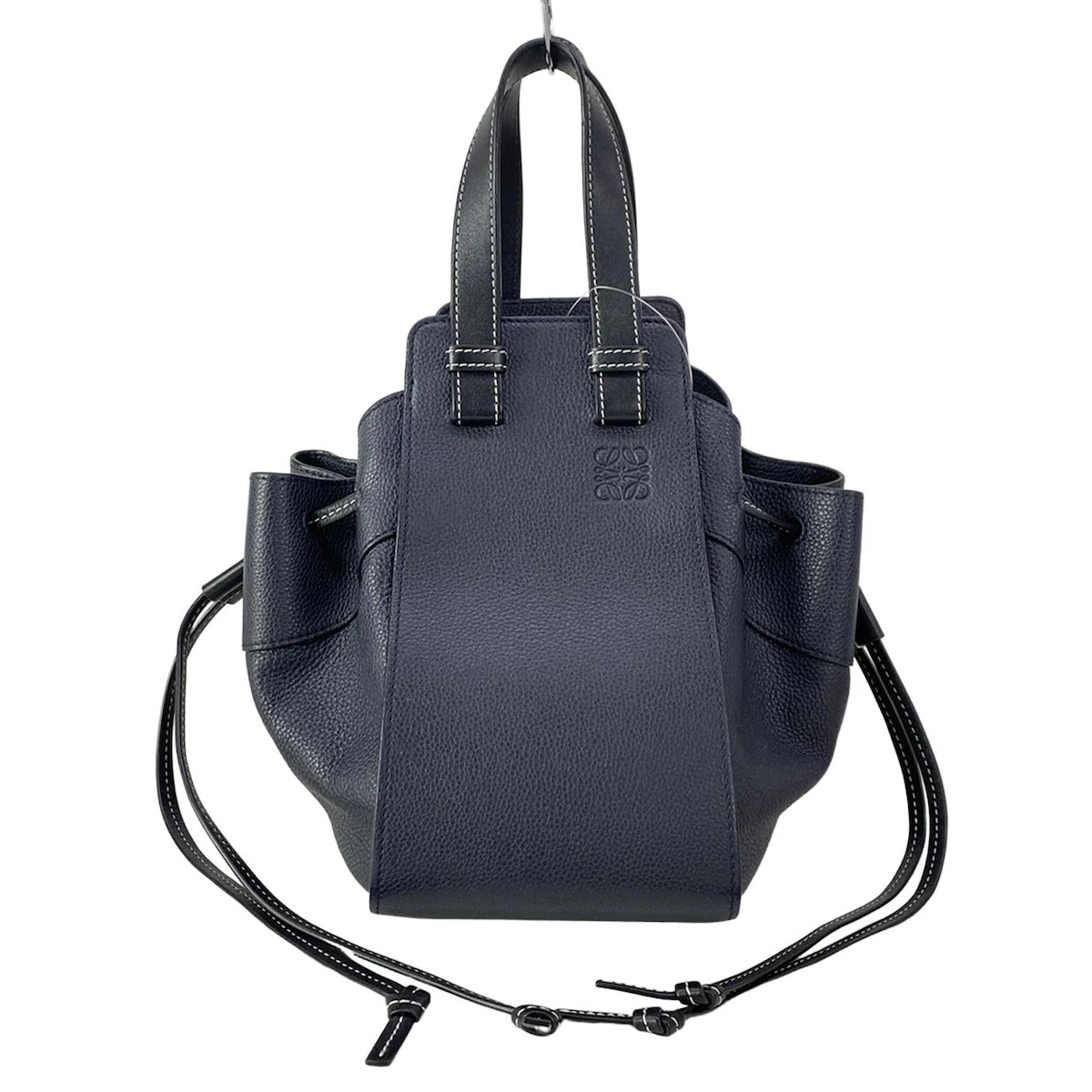 LOEWE Hammock Drawstring Bag Small Navy Leather Handbag