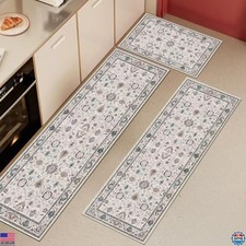 Azadx 3-Piece Boho Kitchen Rug Set - Non-Slip, Washable, Absorbent Mats  Runner