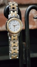 HERMES Clipper Date White Women Watch Needs Battery Has Chip Crystal PLEASE READ