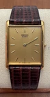 Vintage Seiko Quartz Watch Mens 24mm Gold Dial Gold Tone Brown Leather 5Y30-5069