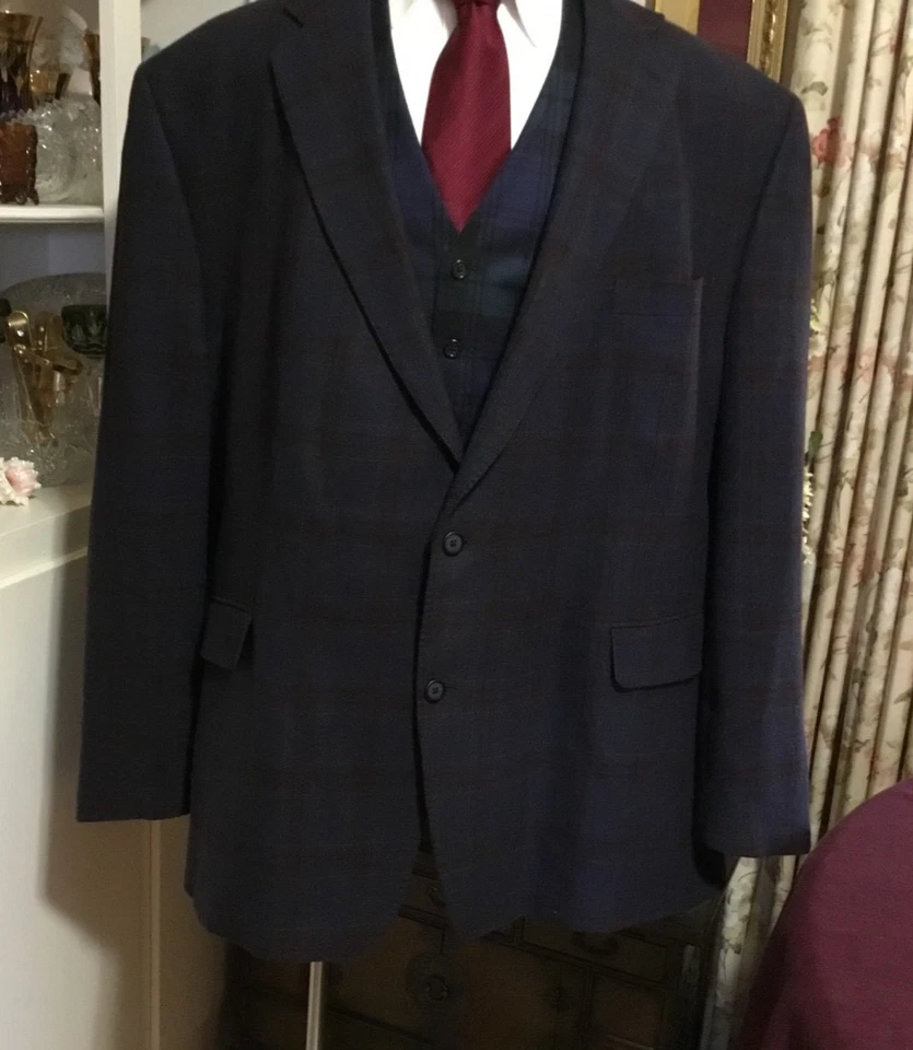 New Men's Handsome Tallia Wool Tartan Plaid Elbow Patch Sport Coat Blazer 56L - Image 3 of 4