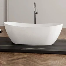 59'' Acrylic Freestanding Bathtub Soaking Tub Center Drain Glossy White