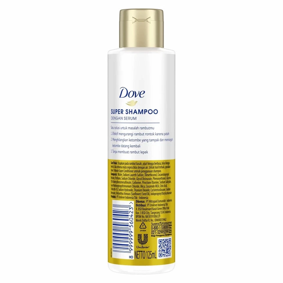 Dove Super Champú 3 en 1 125 ml - Anticaída, Caspa y Cabello Graso Foto 3 de 4