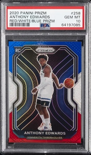 2020 PANINI PRIZM RED/WHITE/BLUE PRIZM #258 ANTHONY EDWARDS PSA 10