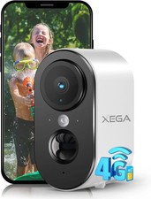 Xega 4G Cellular Security Camera Indoor Built-in SIM Card, 2K No Wi-Fi White