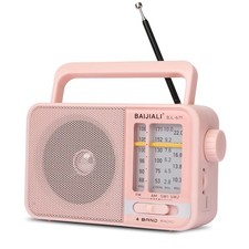 Portable AM/FM Transistor Radio with Loud Speaker, Battery or USB Pink