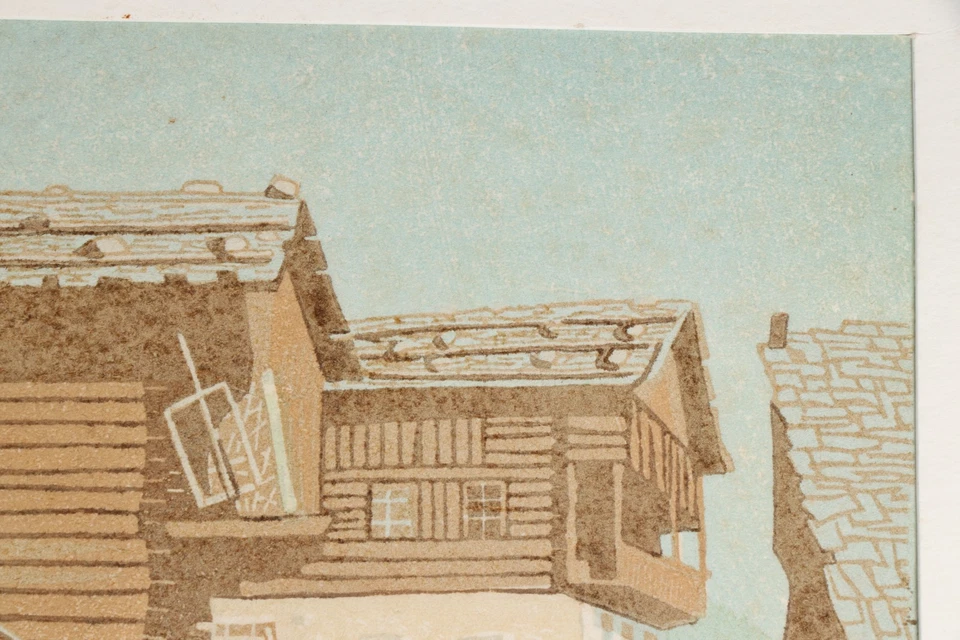 RUDOLF LANZINGER ~ Südtiroler Berghof ~ Holzschnitt signiert Südtirol woodcut - Bild 4 von 4