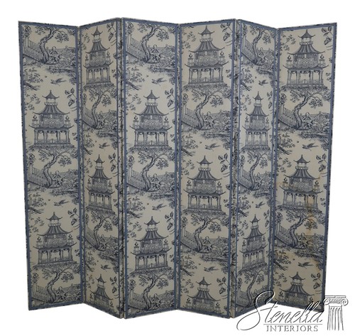 71083: Stunning Chinoiserie Upholstered 6 Panel Folding Screen