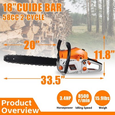 KingFurt 58CC Gas Chainsaw, 18