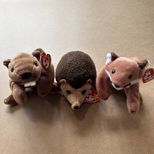 Lot Of 3 Ty Beanie Babies Bucky Beaver Prickles Porcupine Sly Fox Retired
