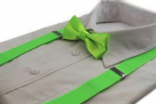 Boys Fluro Green Matching Bow Tie  Suspender Set Kids Unisex Dress Up Lime New