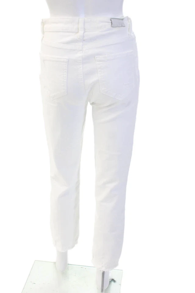 Pantalones de mezclilla recortados Paige para mujer blancos Boyfriend 98 % algodón 2 % elastano talla 26 Foto 3 de 4