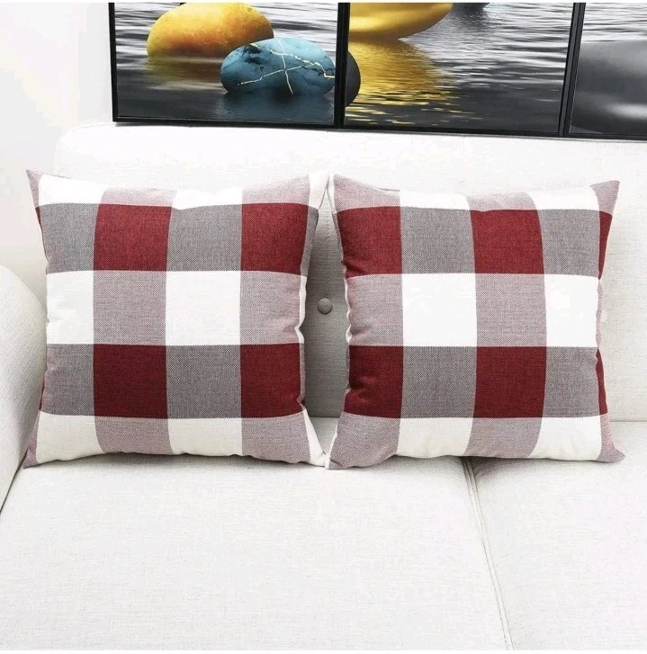 Red and White Buffalo Check Plaid Throw Pillow Covers 18 x 18 Inch Pack of 4 - Image 4 of 4