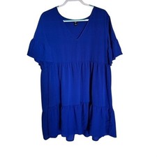 Shein Curve Royal Blue Tiered Babydoll Dress V-Neck Ruffle Sleeve 2XL Plus Size