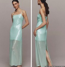Anthropologie Hutch Sequin Back Slit Maxi Dress Mint Aqua Sparkly Mermaid Small