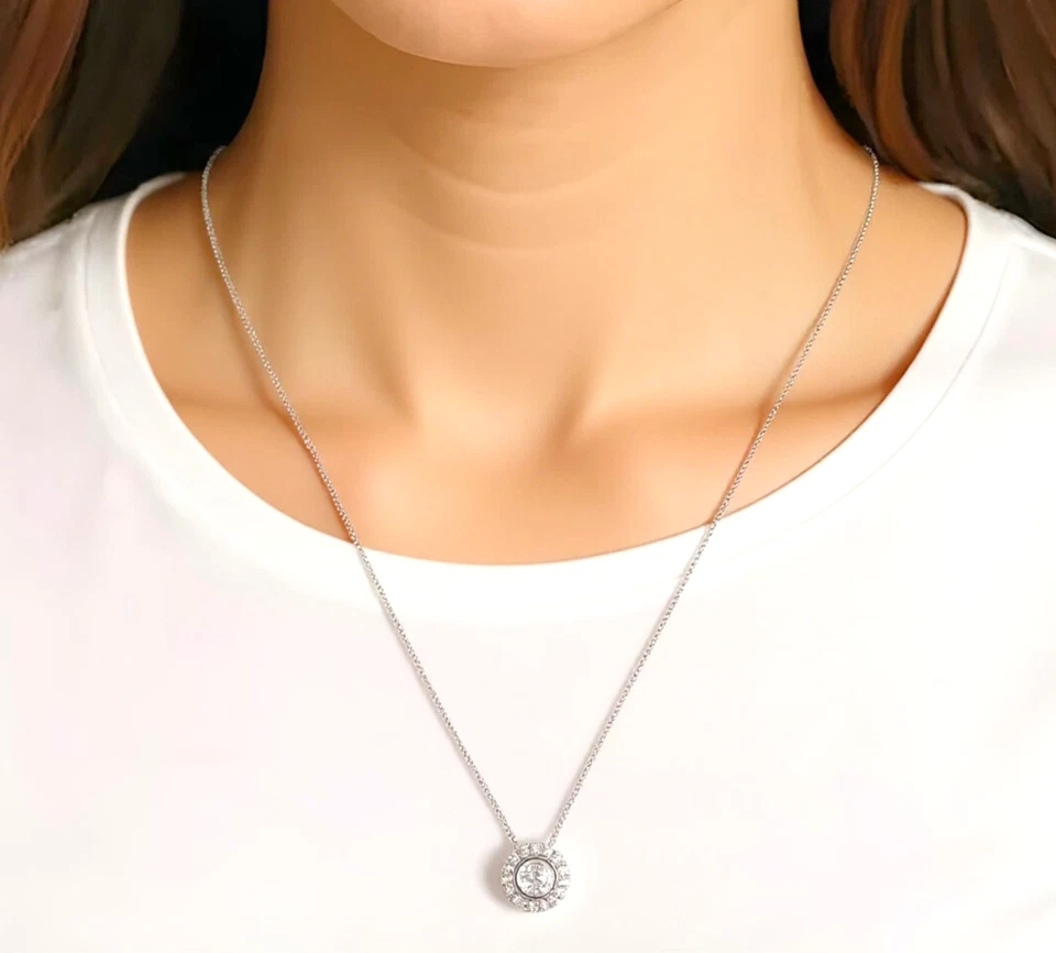 Ожерелье с круглой подвеской из золота 14 карат с кластером натуральных бриллиантов 0,28 карата 19,5 дюйма 3,2 грамма - Изображение 2 из 4