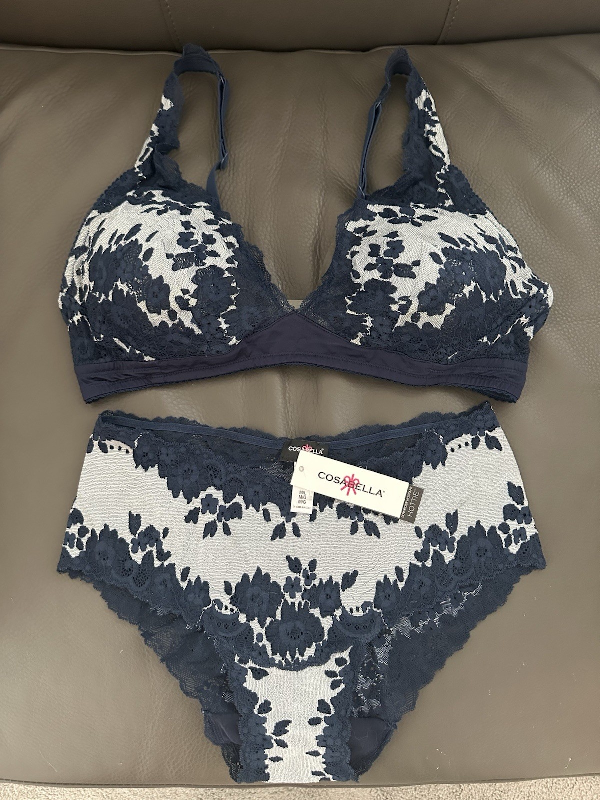 Cosabella Bralette & Panty Set Navy Blue / White Size M/L-image
