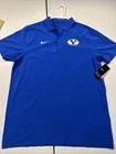 NWT Men's Large Nike NCAA BYU Cougars Blue Woven Performance Polo Shirt On Field
