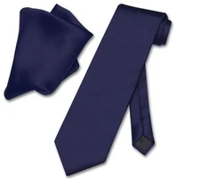 Vesuvio Napoli Solid NAVY BLUE Color NeckTie and Handkerchief Mens Neck Tie Set